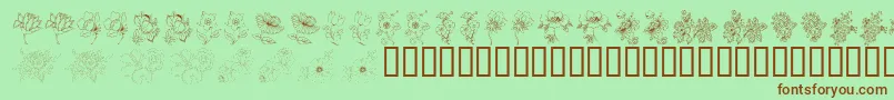 KrFloralColorMe2-Schriftart – Braune Schriften auf grünem Hintergrund