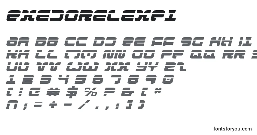 Schriftart Exedorelexpi – Alphabet, Zahlen, spezielle Symbole