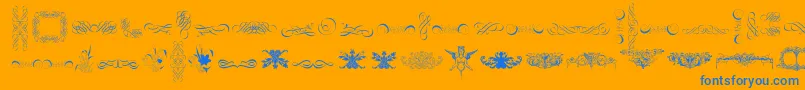 Weitere Informationen zur CornucopiaOfOrnaments-Schriftart CornucopiaOfOrnaments-Schriftart – Blaue Schriften auf orangefarbenem Hintergrund