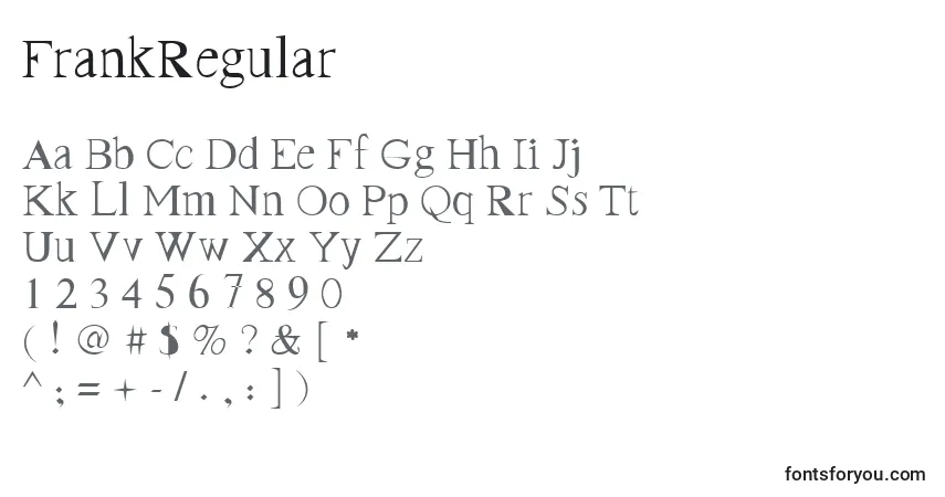 Czcionka FrankRegular – alfabet, cyfry, specjalne znaki