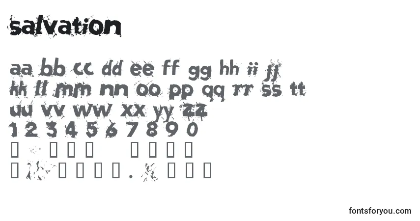 Czcionka Salvation – alfabet, cyfry, specjalne znaki