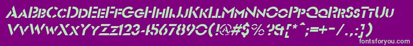 FuturiststencilItalic-fontti – vihreät fontit violetilla taustalla