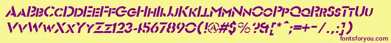 FuturiststencilItalic-fontti – violetit fontit keltaisella taustalla