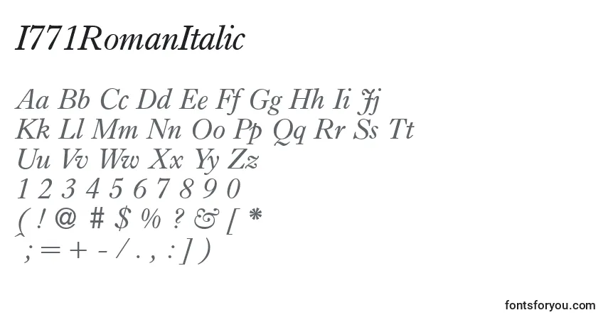 Schriftart I771RomanItalic – Alphabet, Zahlen, spezielle Symbole