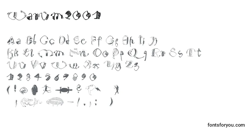 Schriftart Warum2001 – Alphabet, Zahlen, spezielle Symbole