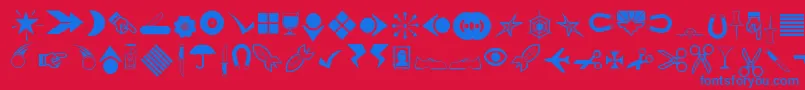 Journaldingbats3-Schriftart – Blaue Schriften auf rotem Hintergrund