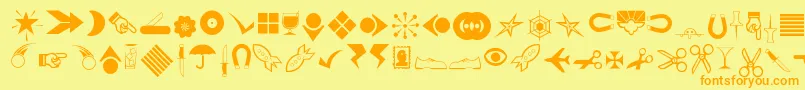 Journaldingbats3-Schriftart – Orangefarbene Schriften auf gelbem Hintergrund
