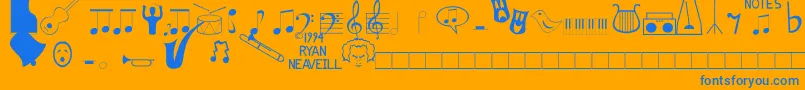 Musicfun-Schriftart – Blaue Schriften auf orangefarbenem Hintergrund