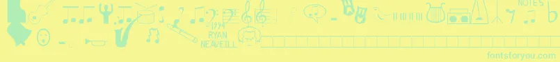 Musicfun-fontti – vihreät fontit keltaisella taustalla