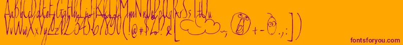 CantWriteQuicklyInWinter-Schriftart – Violette Schriften auf orangefarbenem Hintergrund
