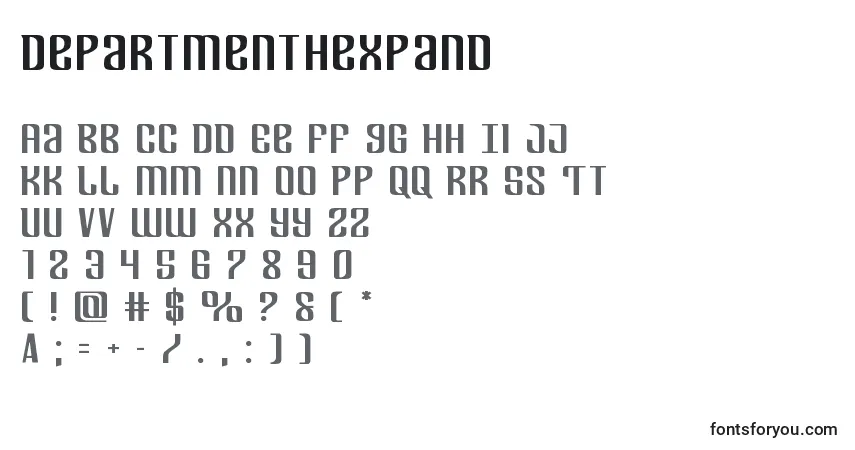 Schriftart Departmenthexpand – Alphabet, Zahlen, spezielle Symbole