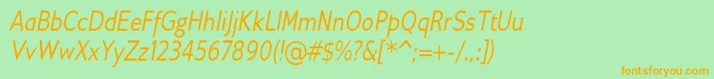 GilliusadfConditalic-Schriftart – Orangefarbene Schriften auf grünem Hintergrund