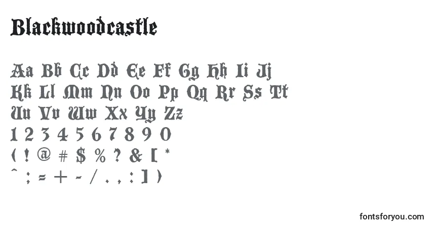 A fonte Blackwoodcastle – alfabeto, números, caracteres especiais