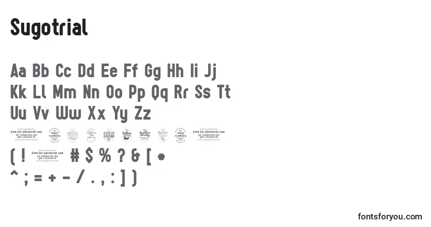 Schriftart Sugotrial – Alphabet, Zahlen, spezielle Symbole