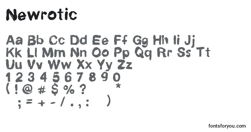 Czcionka Newrotic – alfabet, cyfry, specjalne znaki