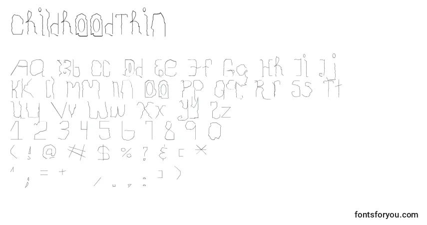 Czcionka ChildhoodThin – alfabet, cyfry, specjalne znaki