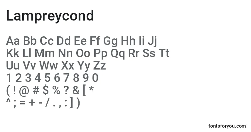 Czcionka Lampreycond – alfabet, cyfry, specjalne znaki