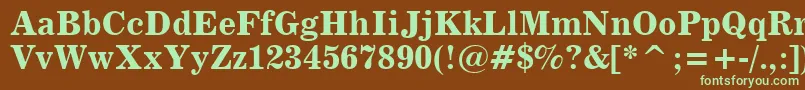 フォントNews705BoldBt – 緑色の文字が茶色の背景にあります。