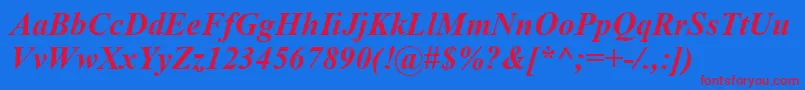 TimesNewRomanBoldItalic-Schriftart – Rote Schriften auf blauem Hintergrund