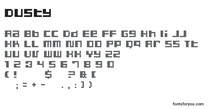 Czcionka Dusty – alfabet, cyfry, specjalne znaki