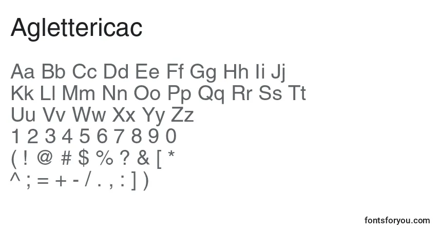 Czcionka Aglettericac – alfabet, cyfry, specjalne znaki