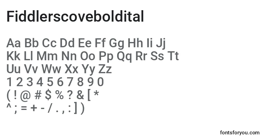 A fonte Fiddlerscoveboldital – alfabeto, números, caracteres especiais