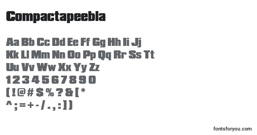 A fonte Compactapeebla – alfabeto, números, caracteres especiais
