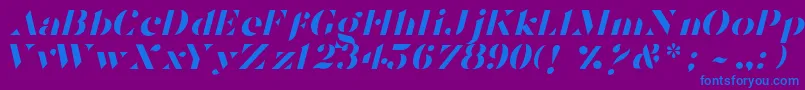 TostadaItalic-Schriftart – Blaue Schriften auf violettem Hintergrund