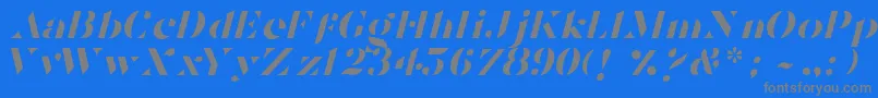 TostadaItalic-Schriftart – Graue Schriften auf blauem Hintergrund