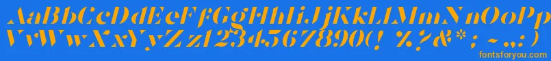TostadaItalic-fontti – oranssit fontit sinisellä taustalla
