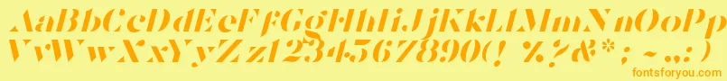 フォントTostadaItalic – オレンジの文字が黄色の背景にあります。