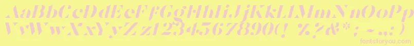 TostadaItalic-Schriftart – Rosa Schriften auf gelbem Hintergrund