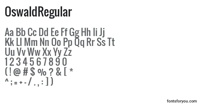 A fonte OswaldRegular – alfabeto, números, caracteres especiais