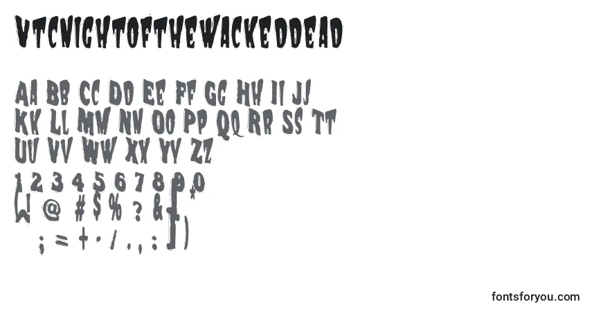 Czcionka Vtcnightofthewackeddead – alfabet, cyfry, specjalne znaki