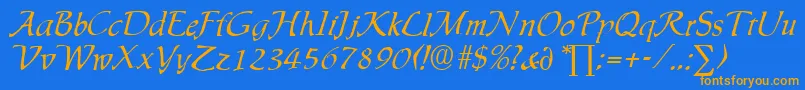 フォントIngridDb – オレンジ色の文字が青い背景にあります。