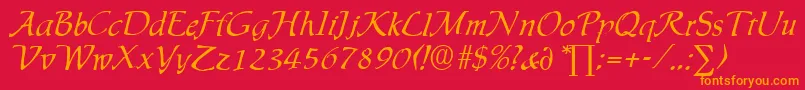 IngridDb-Schriftart – Orangefarbene Schriften auf rotem Hintergrund