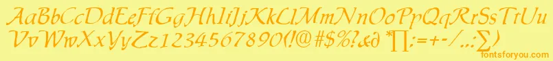 フォントIngridDb – オレンジの文字が黄色の背景にあります。
