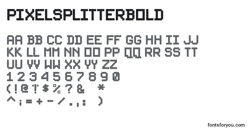A fonte PixelsplitterBold – alfabeto, números, caracteres especiais