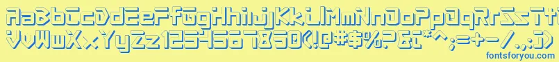 フォントProcyonShadow – 青い文字が黄色の背景にあります。