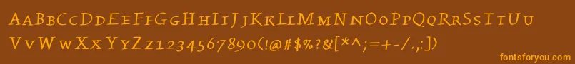 Fonte Kleinswrittencaps – fontes laranjas em um fundo marrom