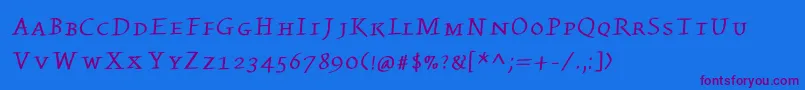 Czcionka Kleinswrittencaps – fioletowe czcionki na niebieskim tle