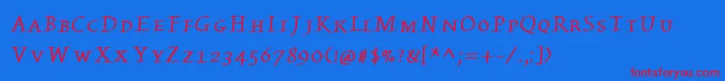 Kleinswrittencaps Font – Red Fonts on Blue Background