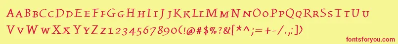 フォントKleinswrittencaps – 赤い文字の黄色い背景