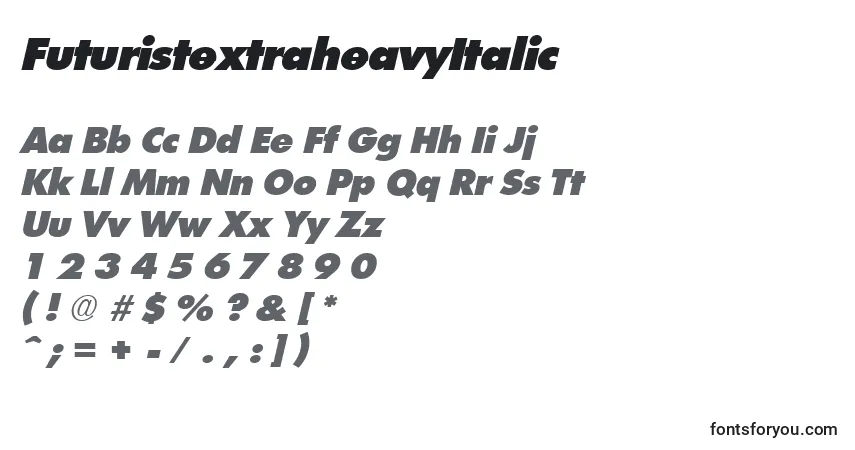 FuturistextraheavyItalic-fontti – aakkoset, numerot, erikoismerkit