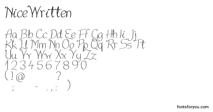 Czcionka NiceWritten – alfabet, cyfry, specjalne znaki