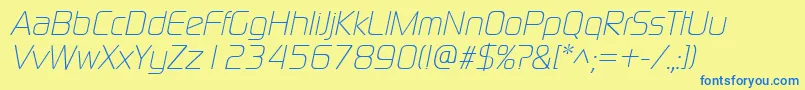 ModaernelightItalic Font – Blue Fonts on Yellow Background