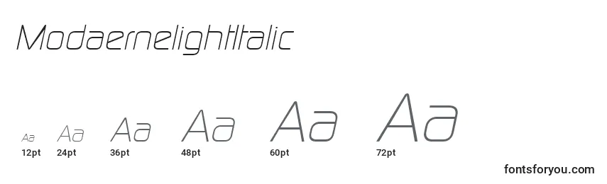 Размеры шрифта ModaernelightItalic