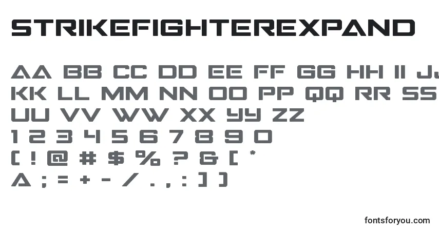 A fonte Strikefighterexpand – alfabeto, números, caracteres especiais