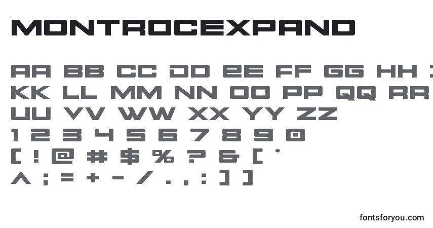 Schriftart Montrocexpand – Alphabet, Zahlen, spezielle Symbole