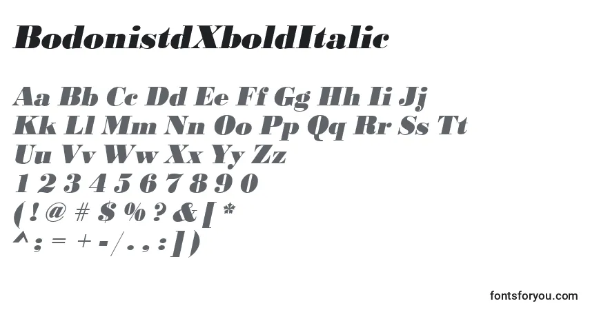 Schriftart BodonistdXboldItalic – Alphabet, Zahlen, spezielle Symbole